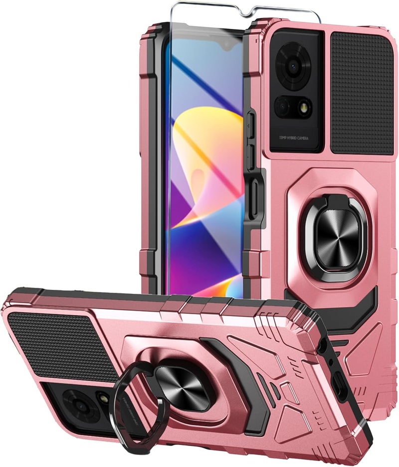 Mocotto for TCL K24/TCL K23/TCL 50 LE Phone Case with Tempered Glass Screen Protector,Military Grade Heavy Duty Shockproof Protective Cover,with Ring Kickstand (TCL K24,Rose Gold) - Image 1